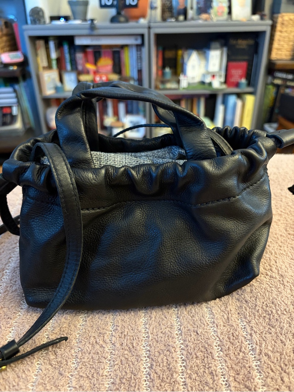 Madewell The Piazza Crossbody Black Ruched Leather - Women's Bag
